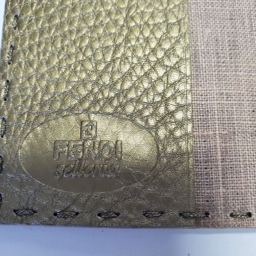 Fendi Selleria Wallet Metalic Gold Pebble Leather Wallet Bifold‎ Large Logo Glam